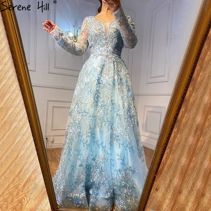 Elegant Long Sleeve Arabic Evening Dresses Luxury Dubai Plus Size LA71026 - SERENE HILL