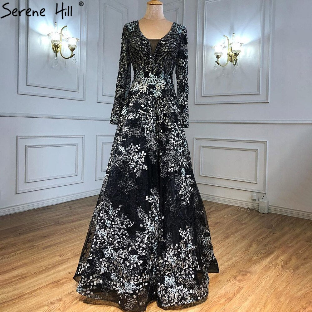 Elegant Long Sleeve Arabic Evening Dresses Luxury Dubai Plus Size LA71026 - SERENE HILL