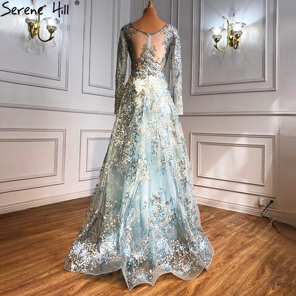Elegant Long Sleeve Arabic Evening Dresses Luxury Dubai Plus Size LA71026 - SERENE HILL