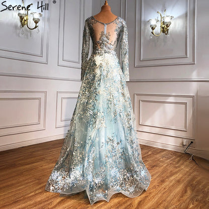 Elegant Long Sleeve Arabic Evening Dresses Luxury Dubai Plus Size LA71026 - SERENE HILL