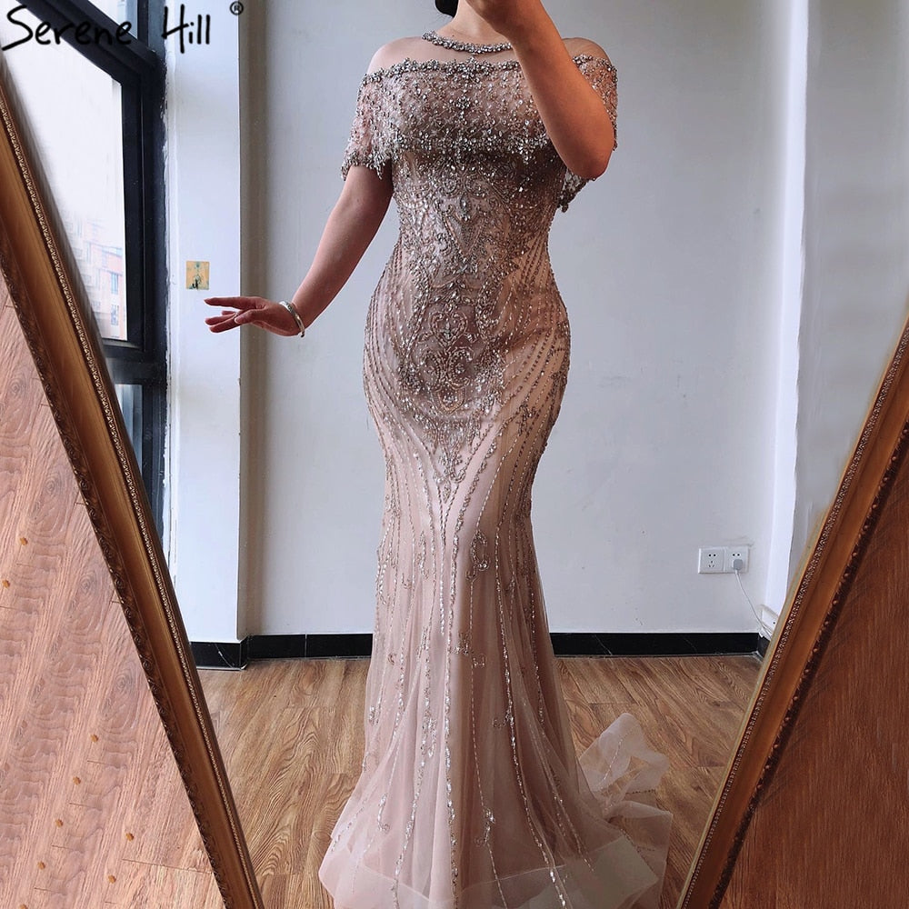 SERENE HILL Nude Mermaid Luxury Evening Dresses For Woman 2025 Dubai Diamond Sequins Formal Dress LA70519 - SERENE HILL