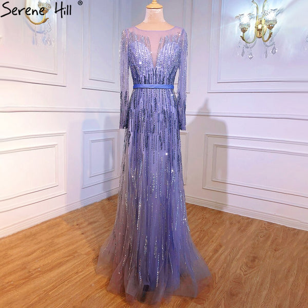SERENE HILLGradient  Luxury Evening Gowns  2025 Long Sleeves Beading Sparkle A-Line Formal Dress LA70323