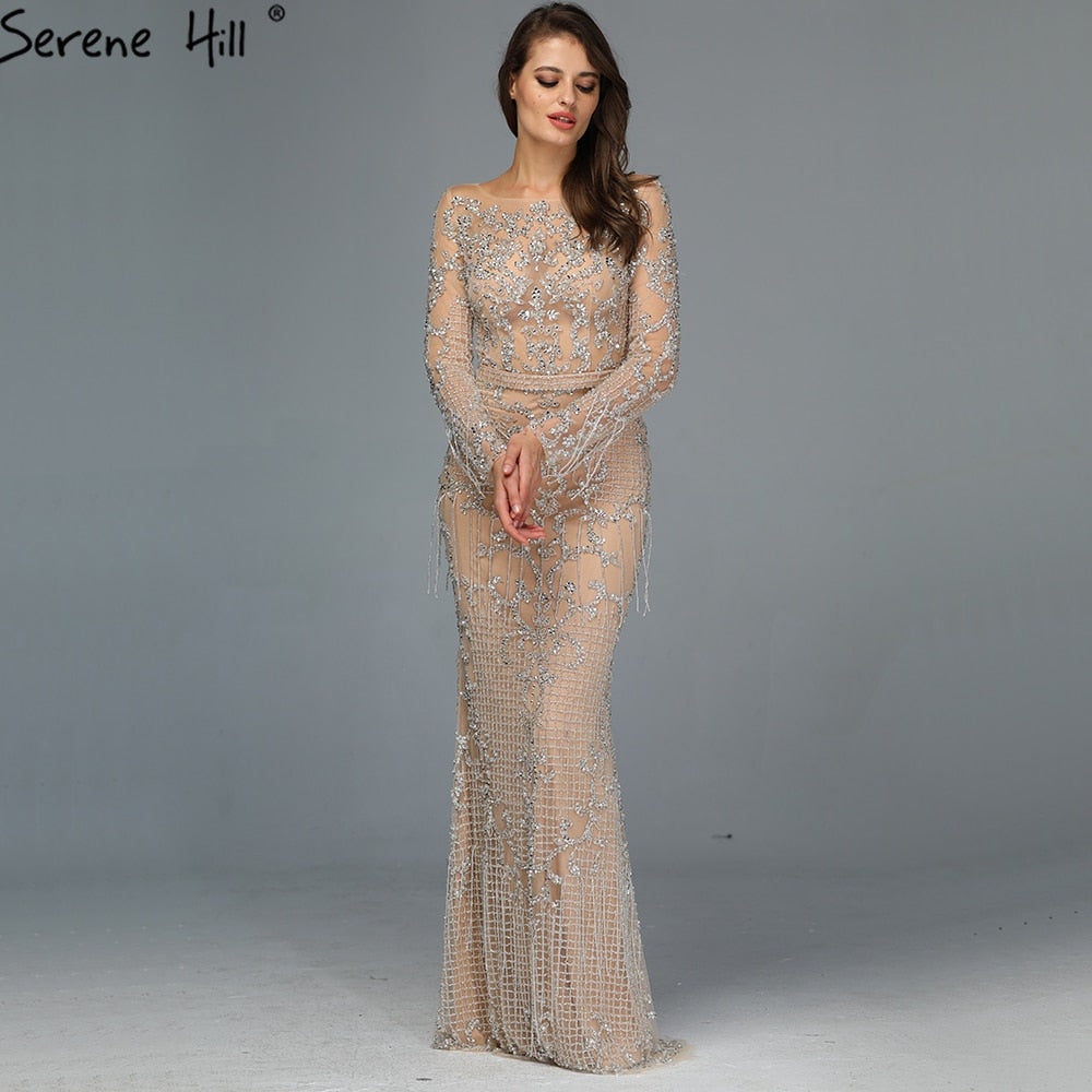 SERNE HILL Dubai Luxury Muslim Tassel Beading Long Evening Dresses Party Formal Gowns For Woman 2025 Plus Size LA60707 - SERENE HILL