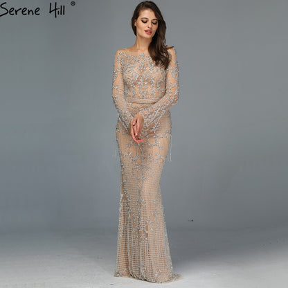 SERNE HILL Dubai Luxury Muslim Tassel Beading Long Evening Dresses Party Formal Gowns For Woman 2025 Plus Size LA60707 - SERENE HILL