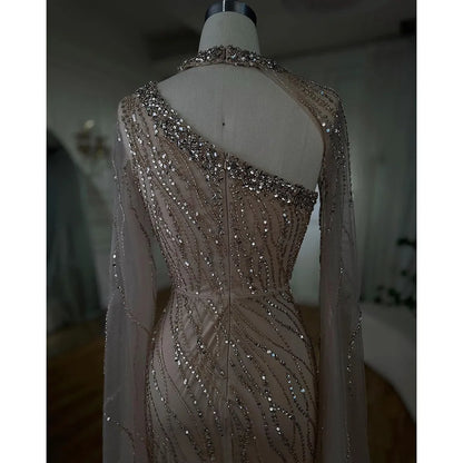 Black Mermaid Elegant Cape Sleeves Beaded Luxury Evening Gown LA72112 - SERENE HILL