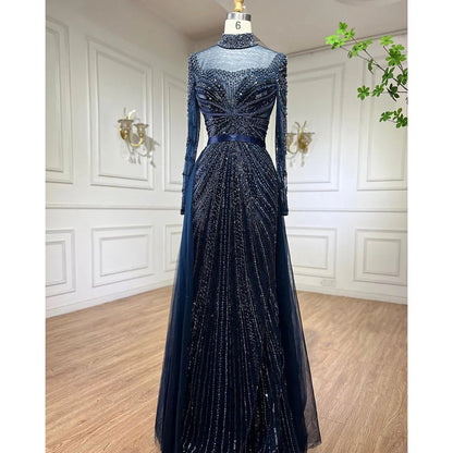 Luxury Nude Modest Beaded Tassel Mermaid Evening Dress LA71533 - SERENE HILL