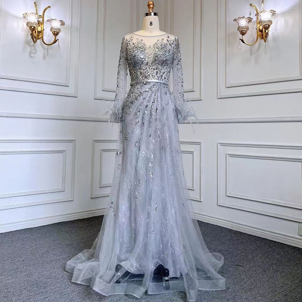 Serene Hill Evening Dress Long Wine Red Mermaid Dress Beaded Feathers With Cloak Party Gown Women Party LA70827 - SERENE HILL