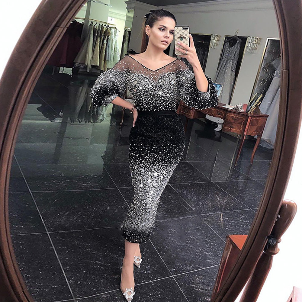 Serene Hill Black Mermaid Beaded Evening Dresses Gowns 2025 Elegant Luxury Ankle-Length For Women Party LA71594 - SERENE HILL