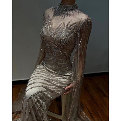 Saudi Arabia Caramel Mermaid Evening Dress with Cape Sleeves LA71885 - SERENE HILL