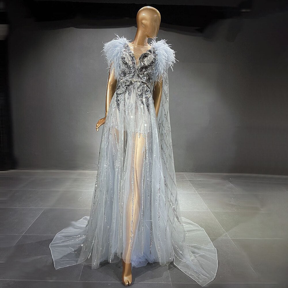 Serene Hill Silver Cape Sleeves Evening Dresses Gowns 2025 Beaded Silver / 8
