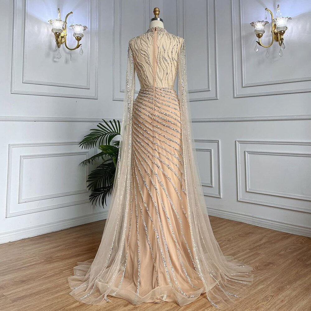 Saudi Arabia Caramel Mermaid Evening Dress with Cape Sleeves LA71885 Green / 12