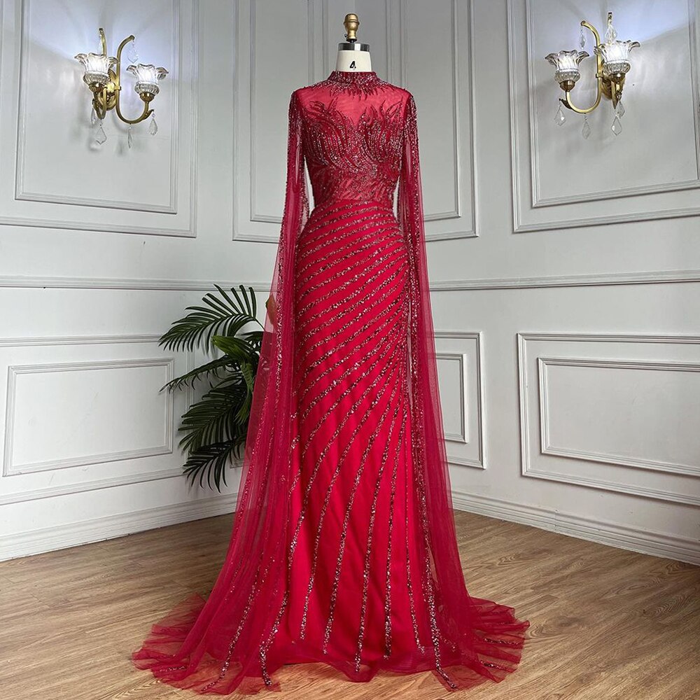 Saudi Arabia Caramel Mermaid Evening Dress with Cape Sleeves LA71885 - SERENE HILL