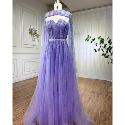 Luxury Dubai Fuchsia Evening Dress with Cape Sleeves LA71912 - SERENE HILL