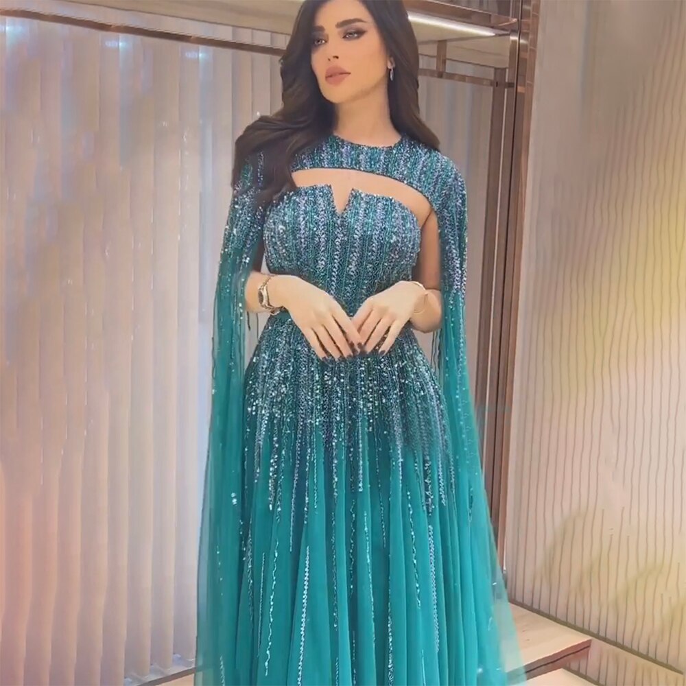 Luxury Dubai Fuchsia Evening Dress with Cape Sleeves LA71912 - SERENE HILL