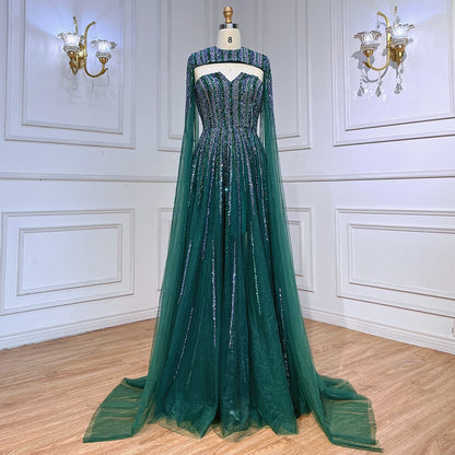 Luxury Dubai Fuchsia Evening Dress with Cape Sleeves LA71912 - SERENE HILL