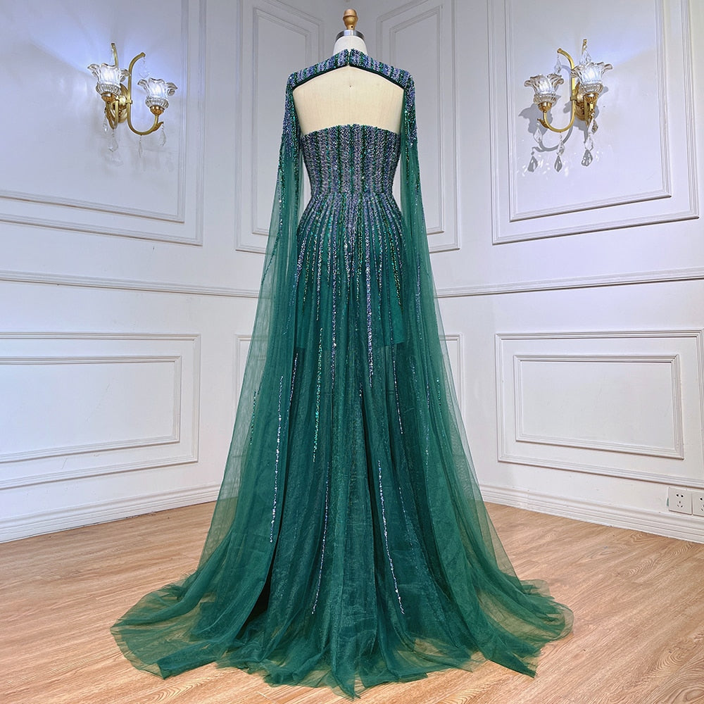 Luxury Dubai Fuchsia Evening Dress with Cape Sleeves LA71912 - SERENE HILL