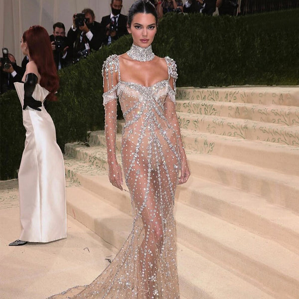 Serene Hill Luxury Arabic Nude  Kendall Jenner Mermaid  Evening Dresses  Beaded Tassel  LA71540