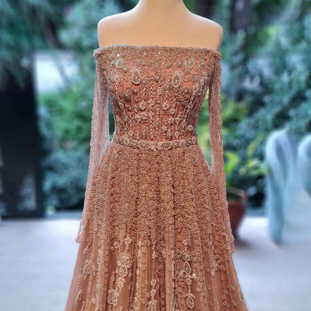 Luxury Dubai Evening Dress Elegant Off Shoulder Long Sleeves LA71803B - SERENE HILL