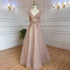 Serene Hill Arabic Pink A-Line Sexy V Neck Beaded Luxury Dubai Long Prom Dress 2025 Gowns For Women Party LA71904 - SERENE HILL
