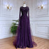 Serene Hill Arabic Purple Elegant Mermaid Cape Sleeves Lace Beaded Evening Dresses Gowns 2025 For Women Wedding Party LA71926 - SERENE HILL