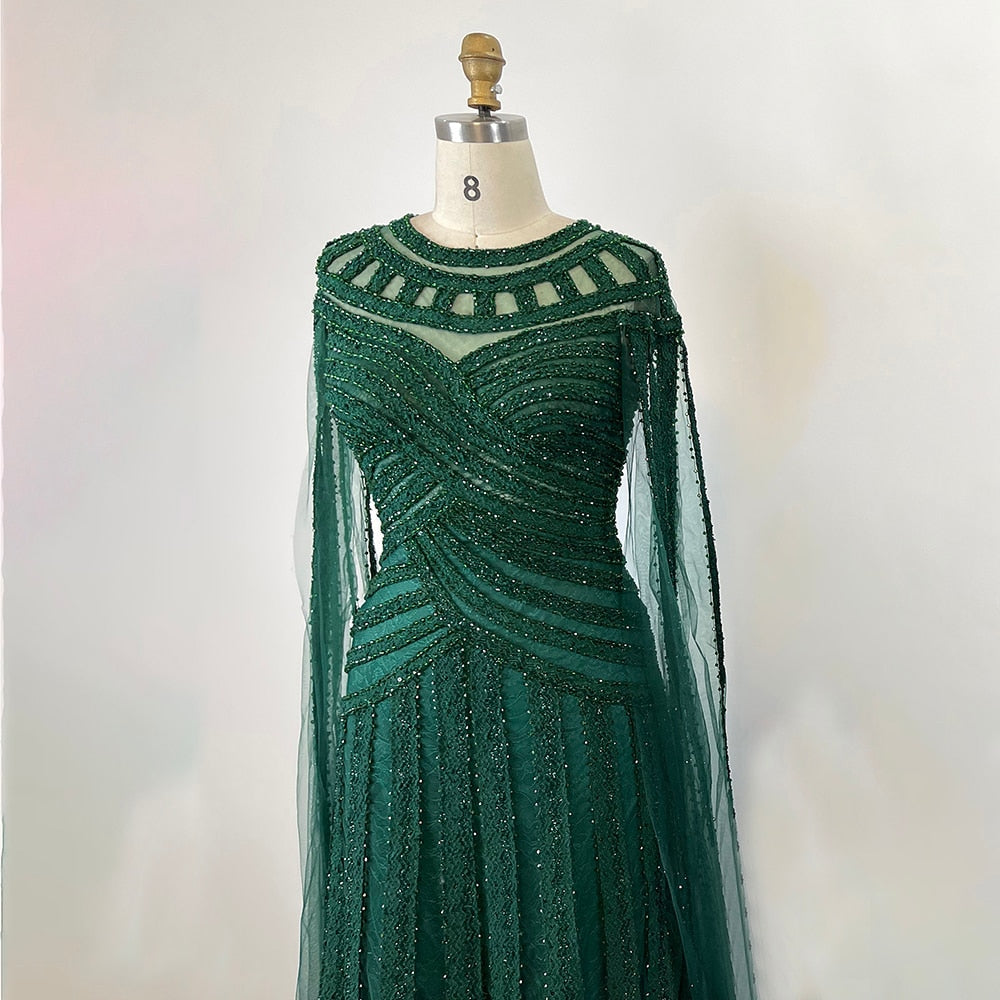 Serene Hill Arabic Purple Elegant Mermaid Cape Sleeves Lace Beaded Evening Dresses Gowns 2025 For Women Wedding Party LA71926 - SERENE HILL