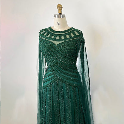 Serene Hill Arabic Purple Elegant Mermaid Cape Sleeves Lace Beaded Evening Dresses Gowns 2025 For Women Wedding Party LA71926 - SERENE HILL