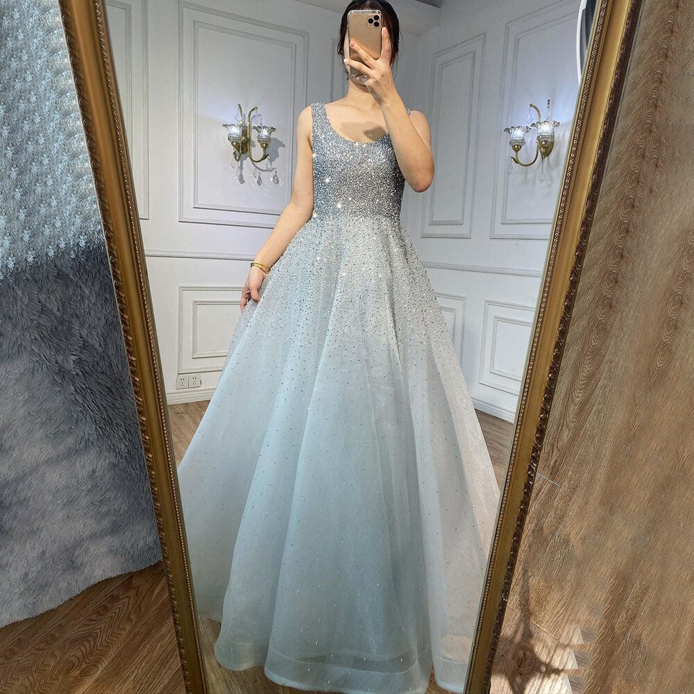 Serene Hill Arabic Red A Line Luxury Crystal Beaded Sexy Dubai Evening Dresses Gowns 2025 For Women Wedding Party LA70232A - SERENE HILL