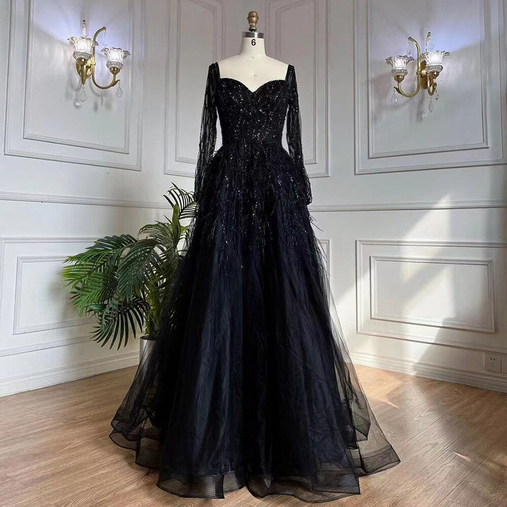 Feathers Black Evening Dresses for Women Wedding Party LA71468 - SERENE HILL