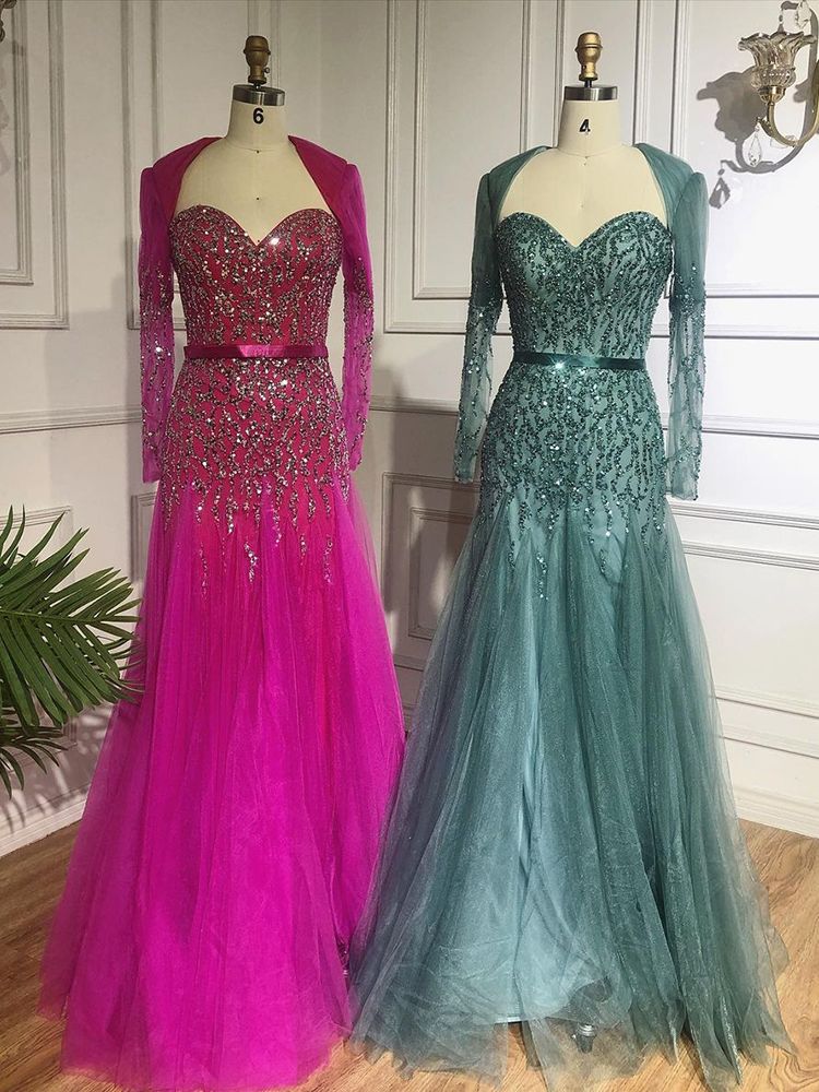 On Sale no return no refund Serene Hill Arabic Sexy Sweetheart Fuchsia A Line Long Sleeves Luxury Beaded Evening Dresses Gowns For Women Party 2025 LA71810 - SERENE HILL