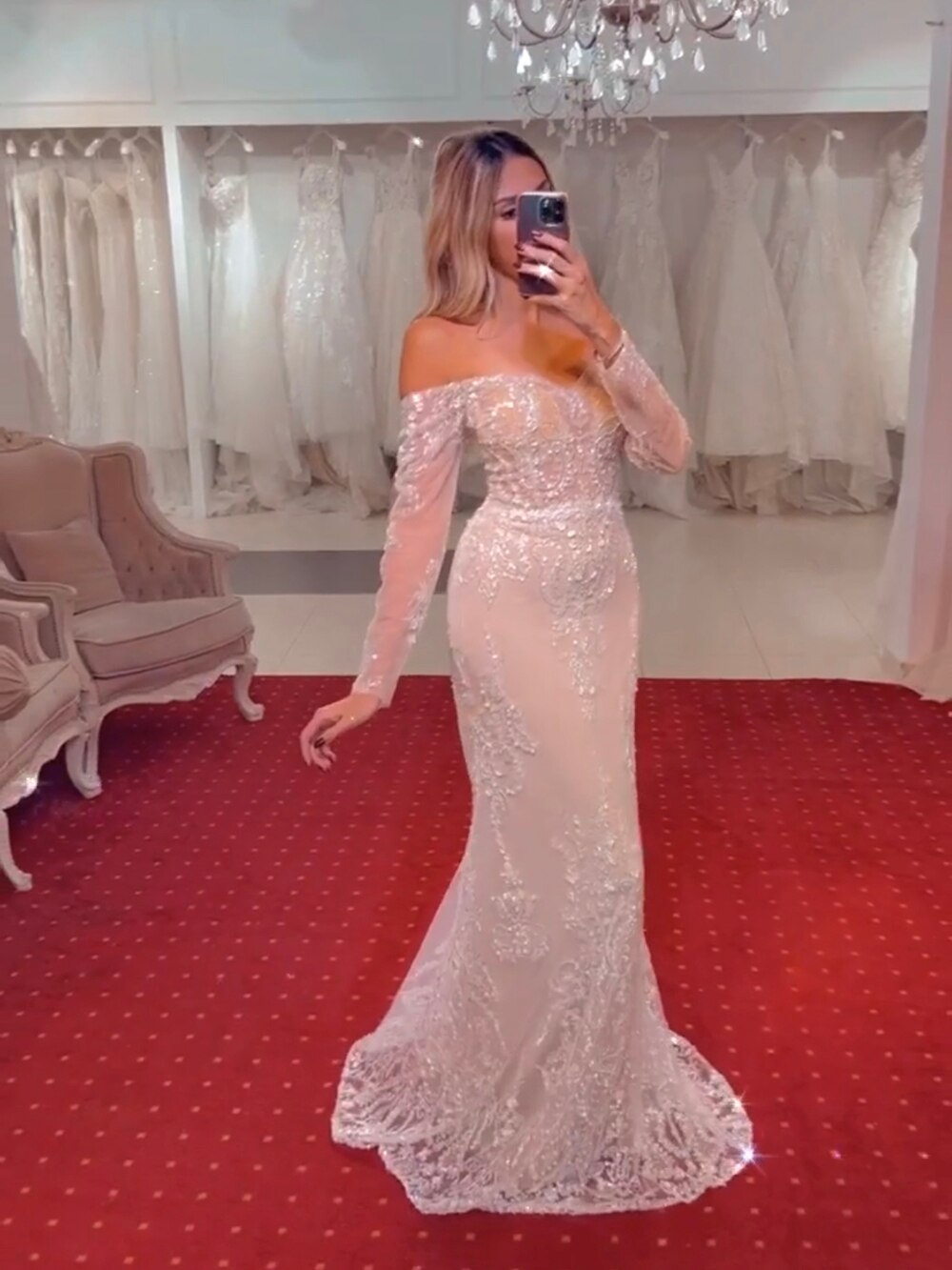 Serene Hill Arabic White Nude Mermaid Elegant Sexy Off The Shoulder Evening Dresses Gowns Luxury Sequined 2025 Party LA71892 - SERENE HILL