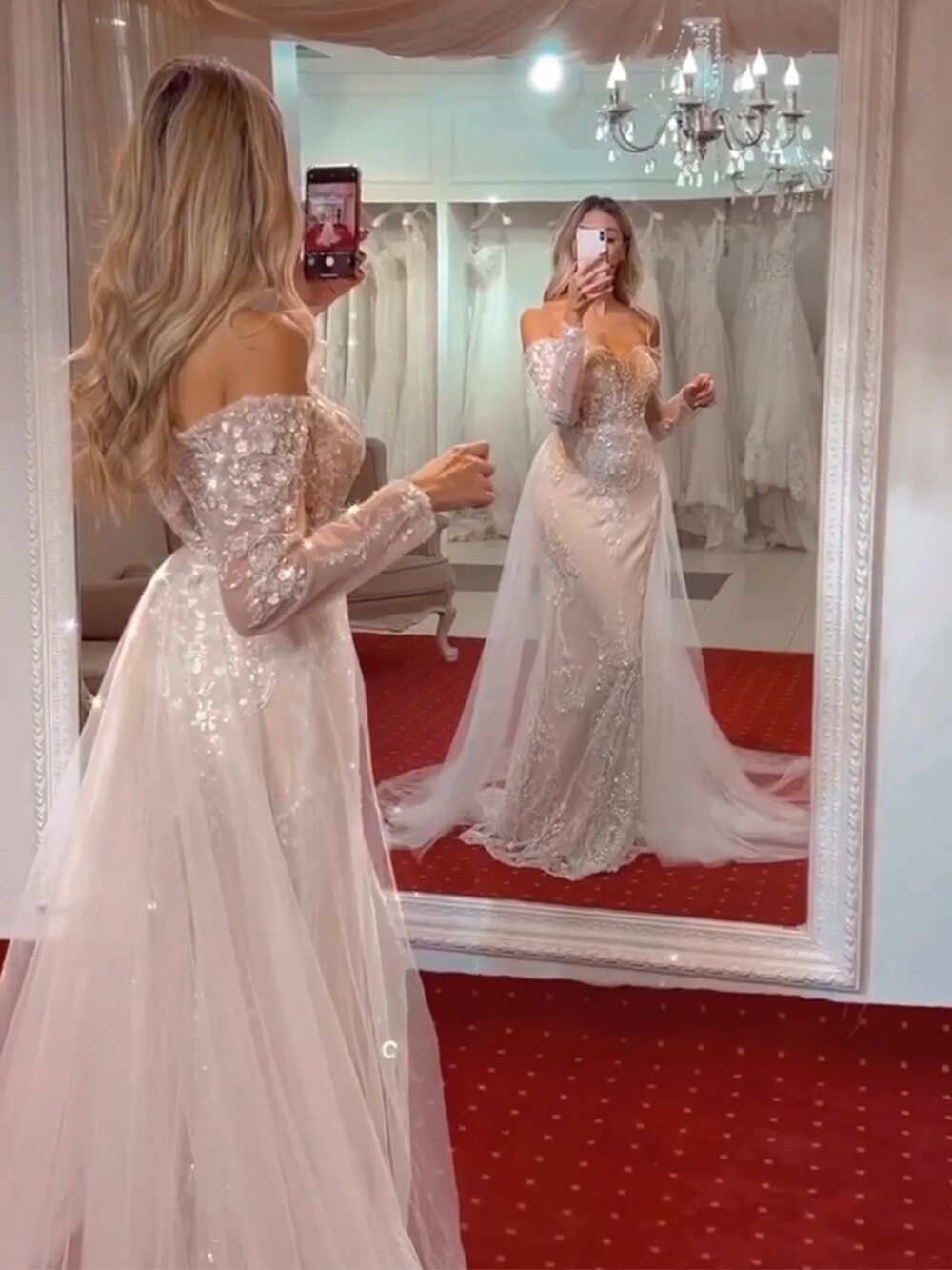 Serene Hill Arabic White Nude Mermaid Elegant Sexy Off The Shoulder Evening Dresses Gowns Luxury Sequined 2025 Party LA71892 - SERENE HILL