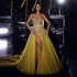 Serene Hill Arabic Yellow Lllusion Sexy High Split Luxury Beaded Dubai Evening Dresses For Women Wedding Party 2025 LA71916 - SERENE HILL