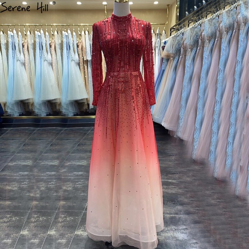 Serene Hill Beading Muslim Long Sleeeves High Co Silver Luxury Evening wine red / 12