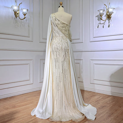Arabic One Shoulder Mermaid Beige Evening Dress Luxury LA71694 - SERENE HILL