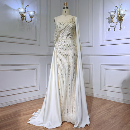Arabic One Shoulder Mermaid Beige Evening Dress Luxury LA71694 - SERENE HILL