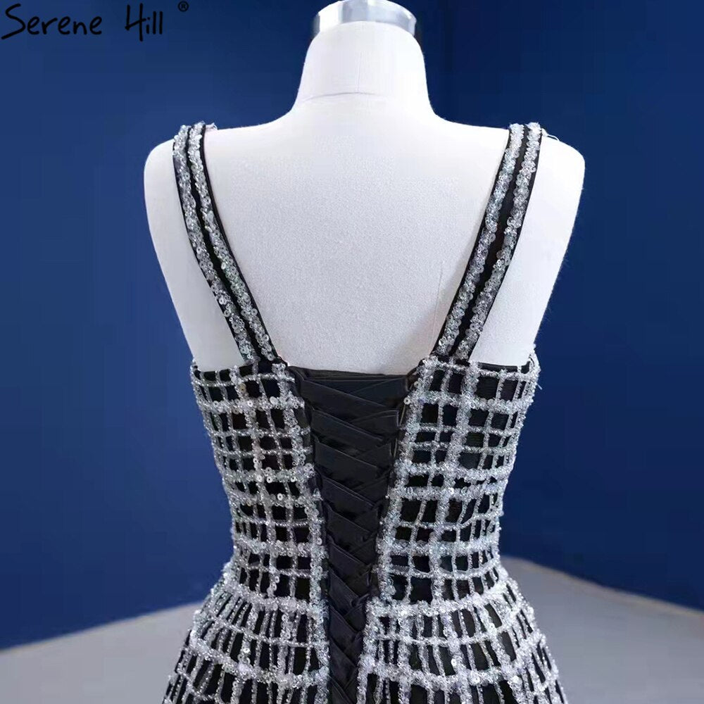 Serene Hill Black Luxury V-Neck Evening Dresses Gowns 2025 A-Line Lace Up For Women Wedding Party HM67405 - SERENE HILL