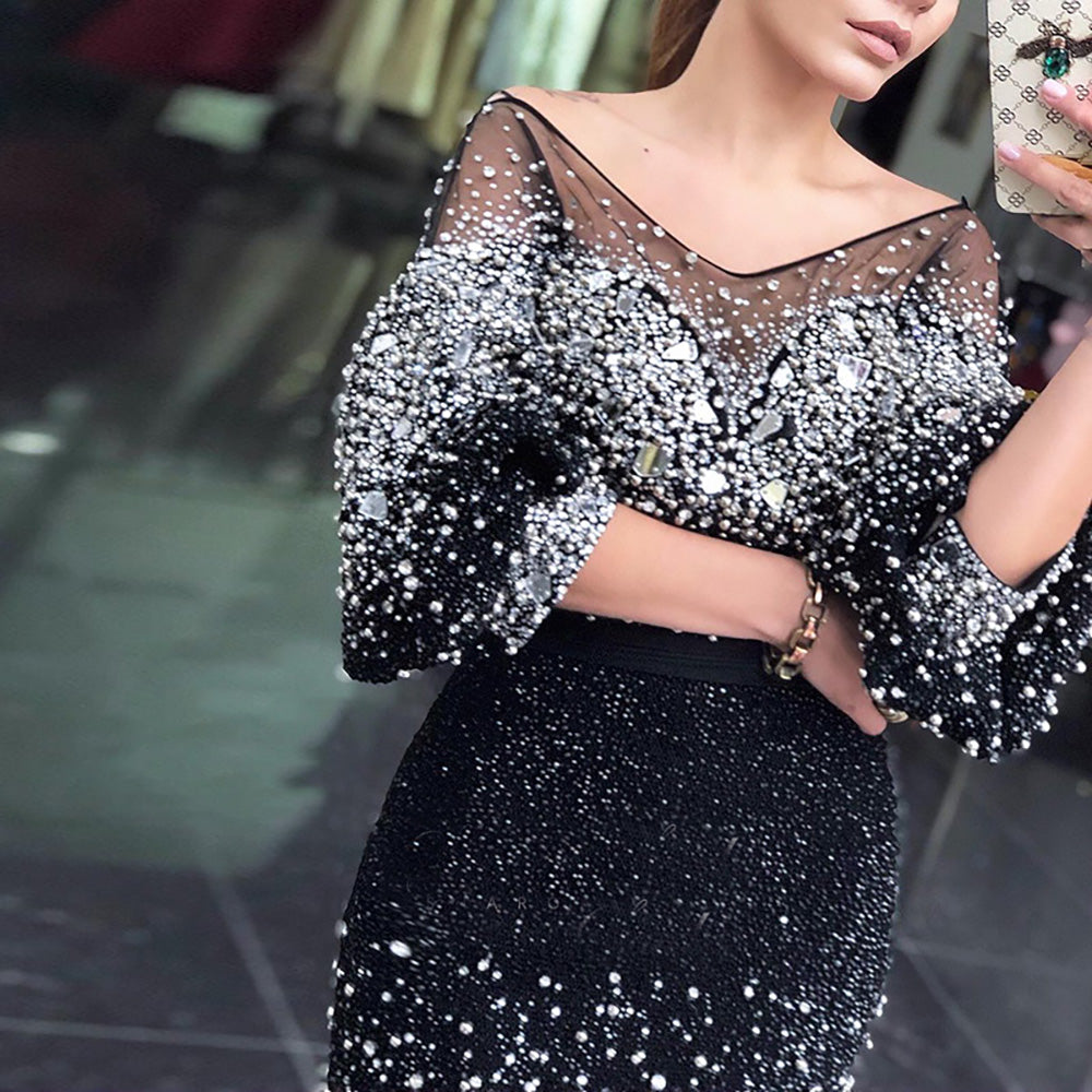 Serene Hill Black Mermaid Beaded Evening Dresses Gowns 2025 Elegant Luxury Ankle-Length For Women Party LA71594 - SERENE HILL