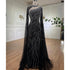 Black Mermaid Elegant Cape Sleeves Beaded Luxury Evening Gown LA72112 - SERENE HILL