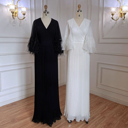 Serene Hill Black Mermaid Elegant Feather Cape Sleeves Morocco Evening Dresses Gowns For Woman Wedding Party 2025 LA71852 - SERENE HILL