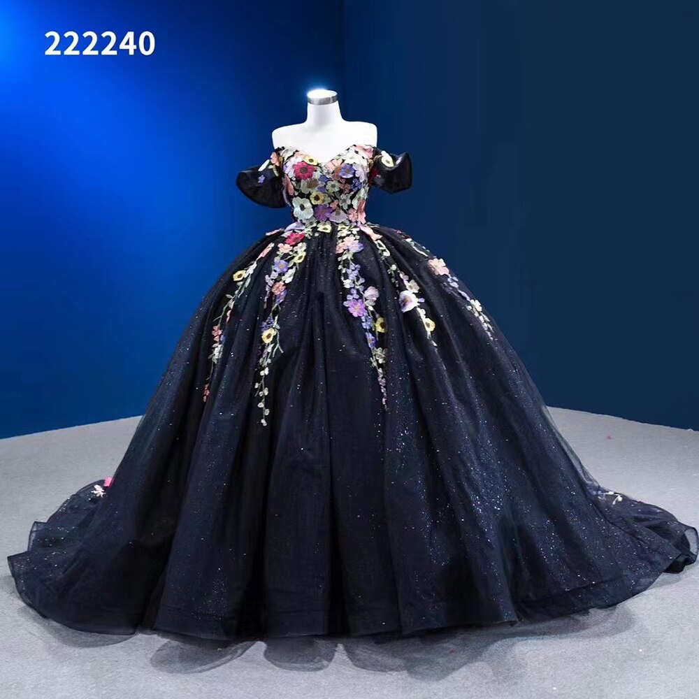 Serene Hill Black Sexy Off Shoulder Luxury Appliques Lace Up Ball Gowns Wedding Dress 2025 High End Custom Made HM222240 - SERENE HILL