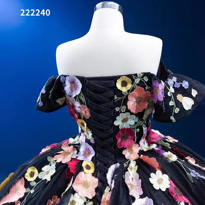 Serene Hill Black Sexy Off Shoulder Luxury Appliques Lace Up Ball Gowns Wedding Dress 2025 High End Custom Made HM222240 - SERENE HILL