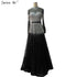 Serene Hill Black Silver A-Line High Neck Evening Dresses Sequined Long Sleeves Sexy Formal 2025 For Women Party LA70066 - SERENE HILL