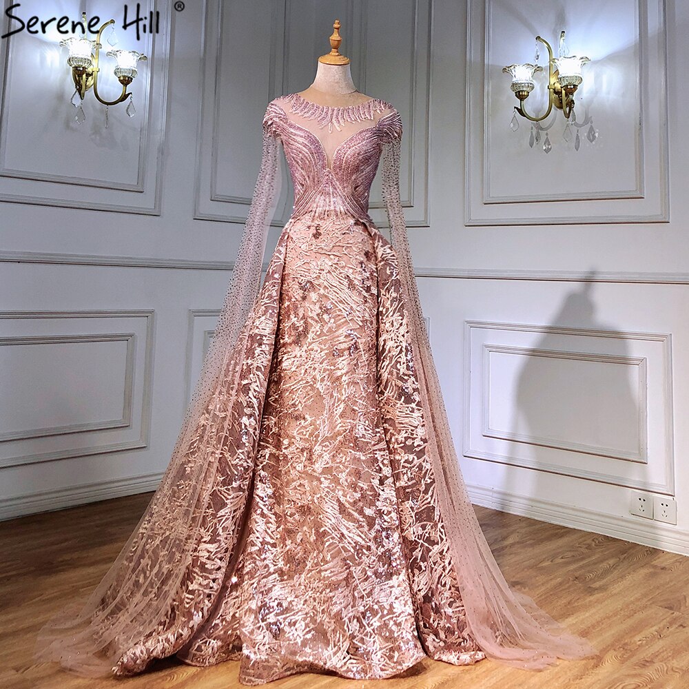 Serene Hill Black Sleeves Luxury 2025 Lace Beaded Cape Sleeves Mermaid Evening Gowns Elegant For Woman Party LA71173 - SERENE HILL