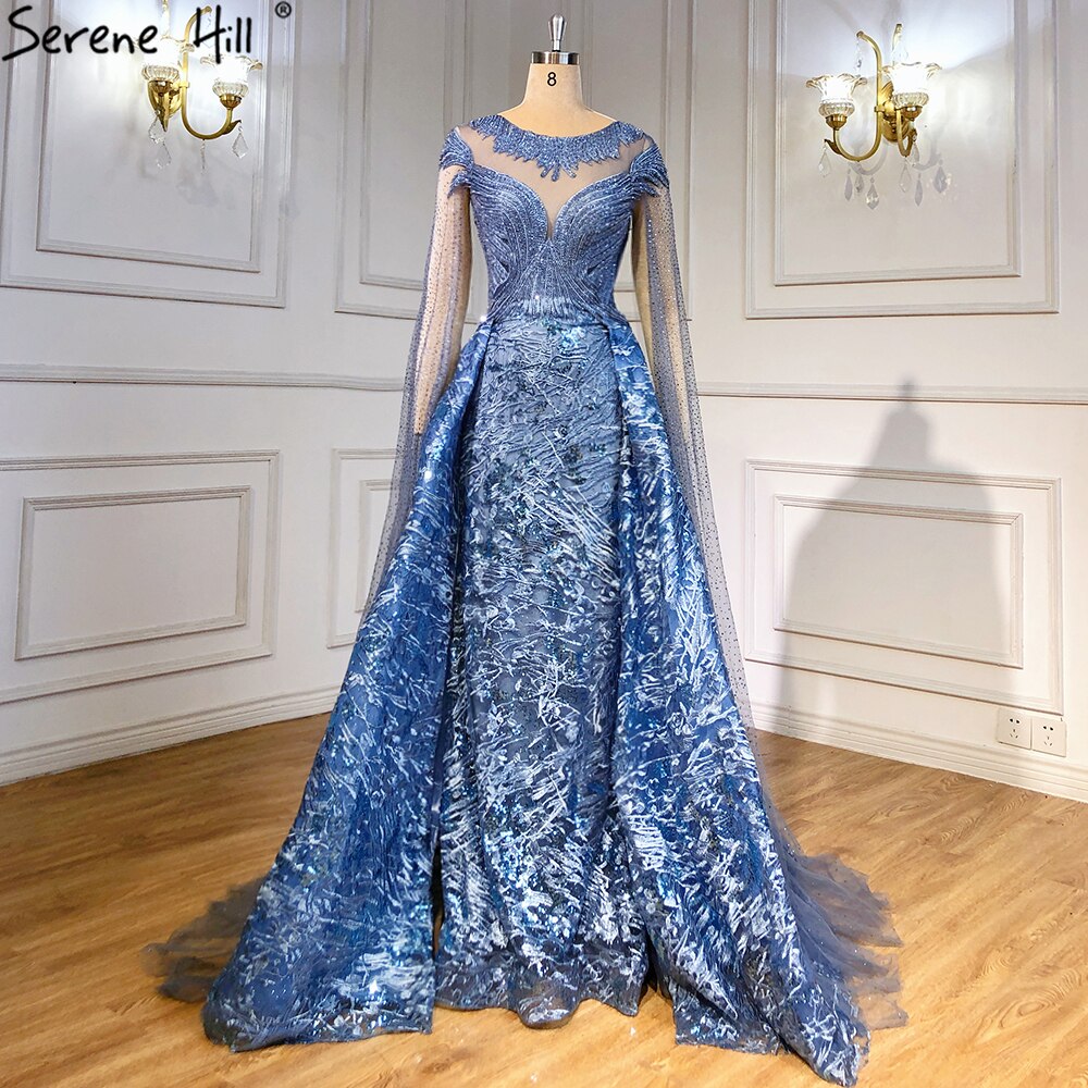 Serene Hill Black Sleeves Luxury 2025 Lace Beaded Cape Sleeves Mermaid Evening Gowns Elegant For Woman Party LA71173 - SERENE HILL