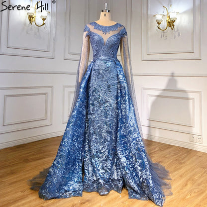 Serene Hill Black Sleeves Luxury 2025 Lace Beaded Cape Sleeves Mermaid Evening Gowns Elegant For Woman Party LA71173 - SERENE HILL