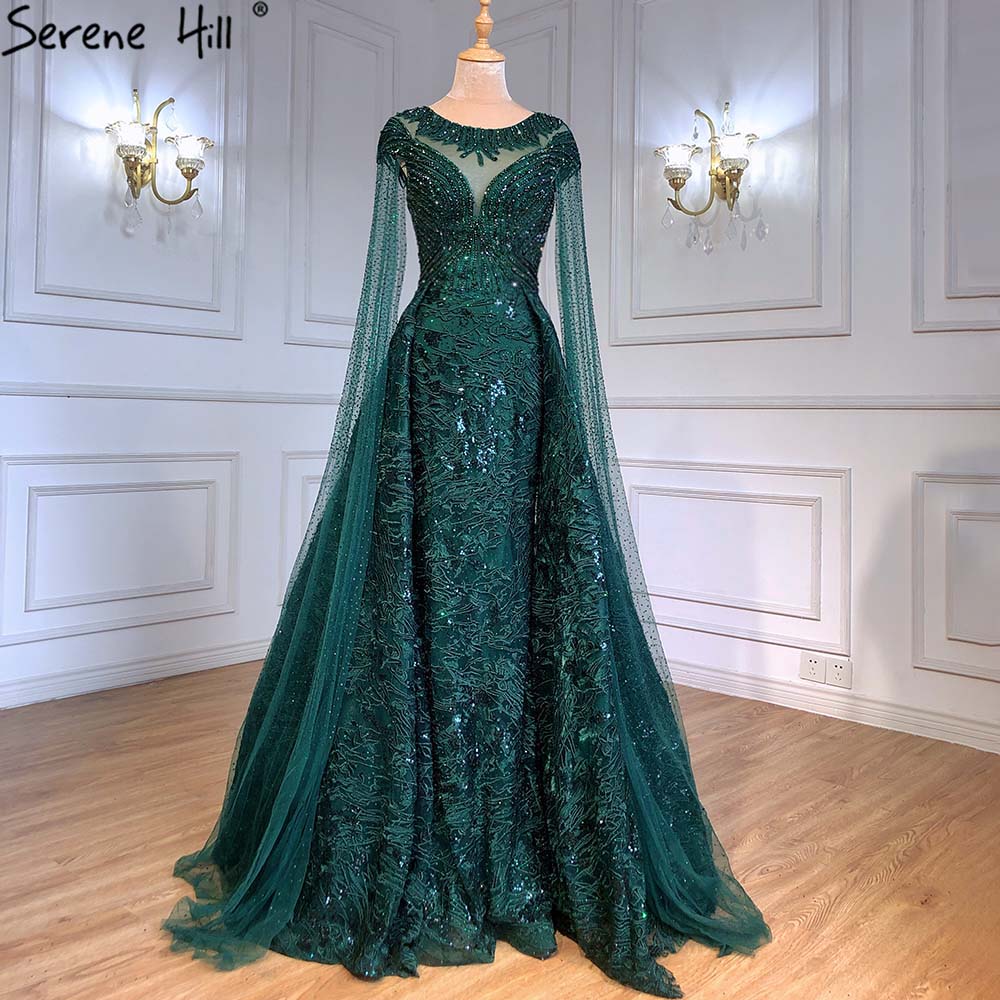 Serene Hill Black Sleeves Luxury 2025 Lace Beaded Cape Sleeves Mermaid Evening Gowns Elegant For Woman Party LA71173 - SERENE HILL