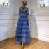 Serene Hill Blauw Tiered Rok Avond Jurken 2025 Kralen Half Mouwen A-lijn Voor Vrouwen Wedding Party LA71553 - SERENE HILL