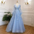 Serene Hill Blue A-Line Luxury Evening Dresses Gowns Long 2025 Beaded Feather For Women Party LA71495 - SERENE HILL