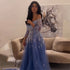 Serene Hill Blue A-Line Sexy Off Shoulder Cape Sleeves Beaded Luxury Evening Dresses Gowns For Women Arabic Party 2025 LA71836 - SERENE HILL