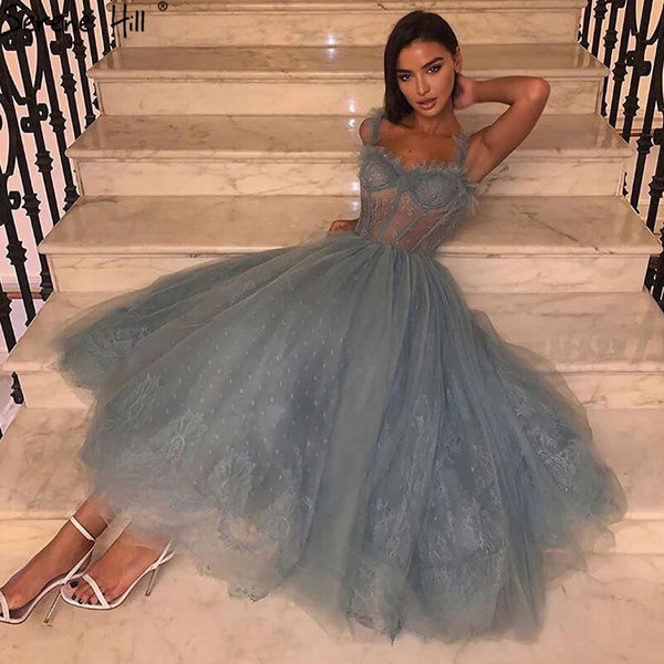Serene Hill Blue Ankle Length Evening Gowns 2025 Sleeveless Simple Sexy Lace Formal Dress Design LA70767